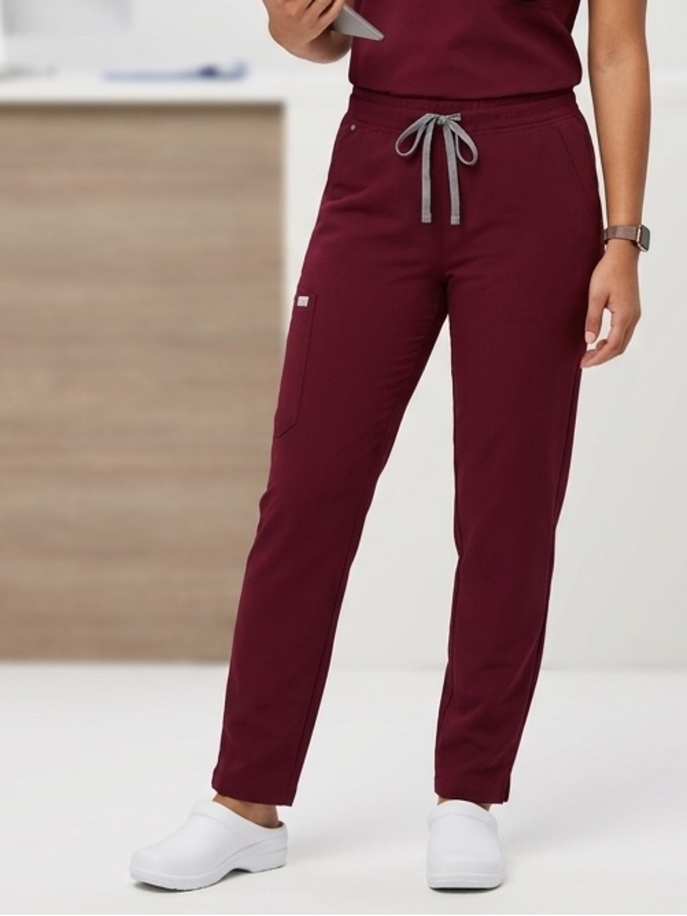 Fabletics Women's Burgundy Track Joggers with Gray Drawstring